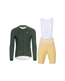 HOLOKOLO Cyklistický dlouhý dres a kalhoty - ELEVATE - béžová/zelená